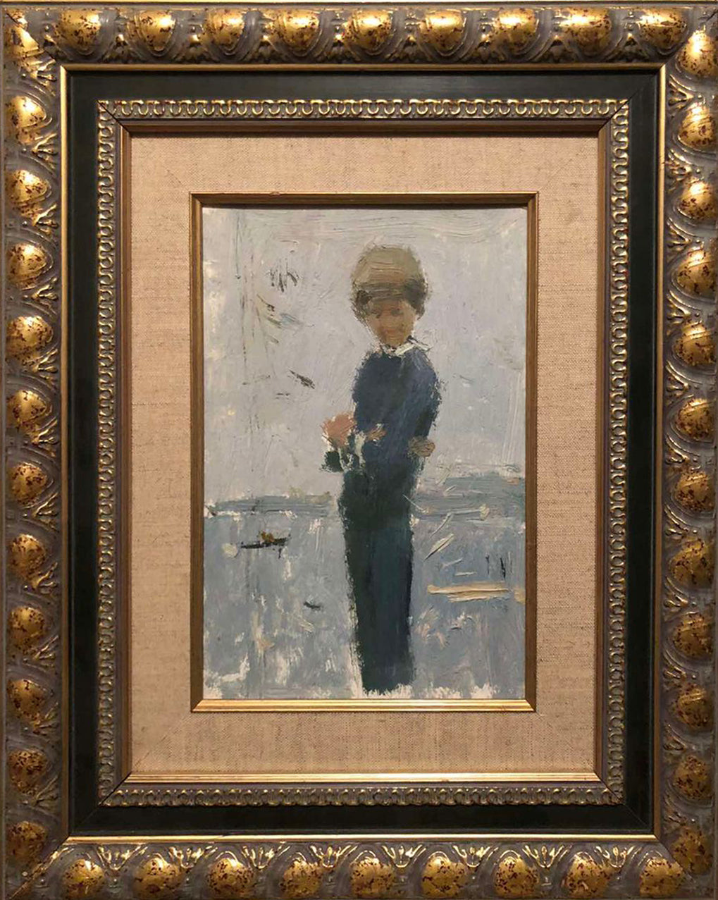 Oil painting Vania Grigoriev Sergey Alekseevich: child in blue holding flowers