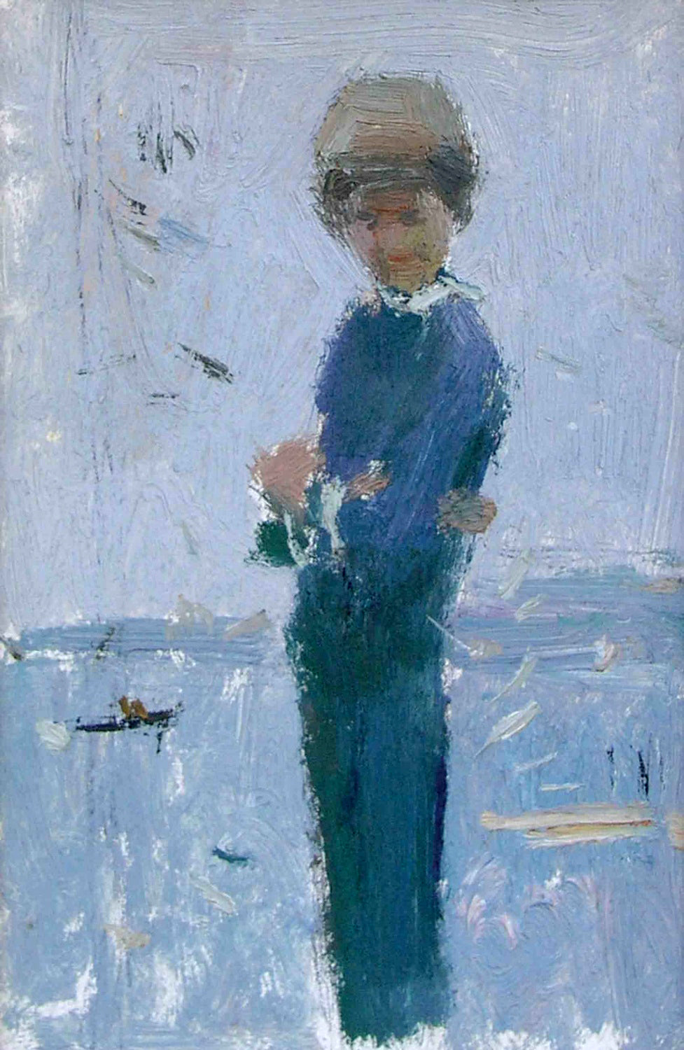 Impressionistic oil portrait of child in blue by Vania Grigoriev Sergey Alekseevich