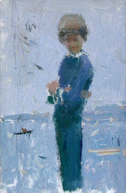 Impressionistic oil portrait of child in blue by Vania Grigoriev Sergey Alekseevich