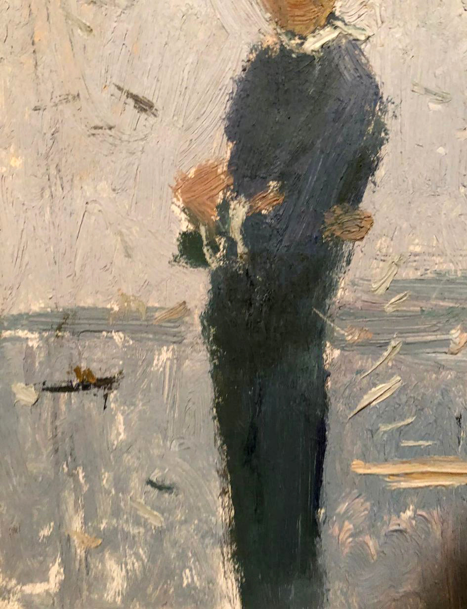 Oil painting Vania Grigoriev Sergey Alekseevich textured figure in dark blue with flowers