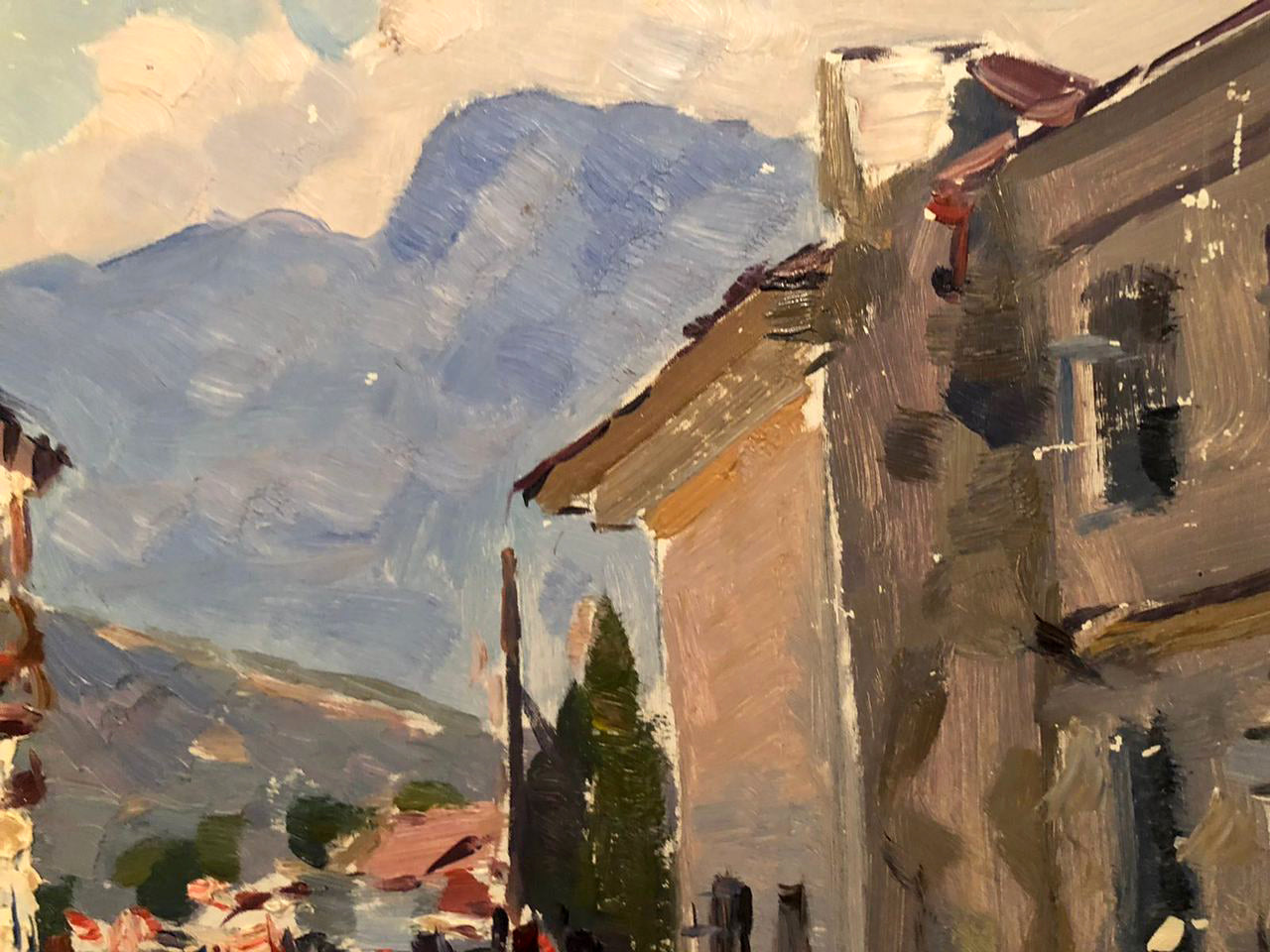 Oil painting of sunlit European town by Yarovaya Natalya Stepanovna