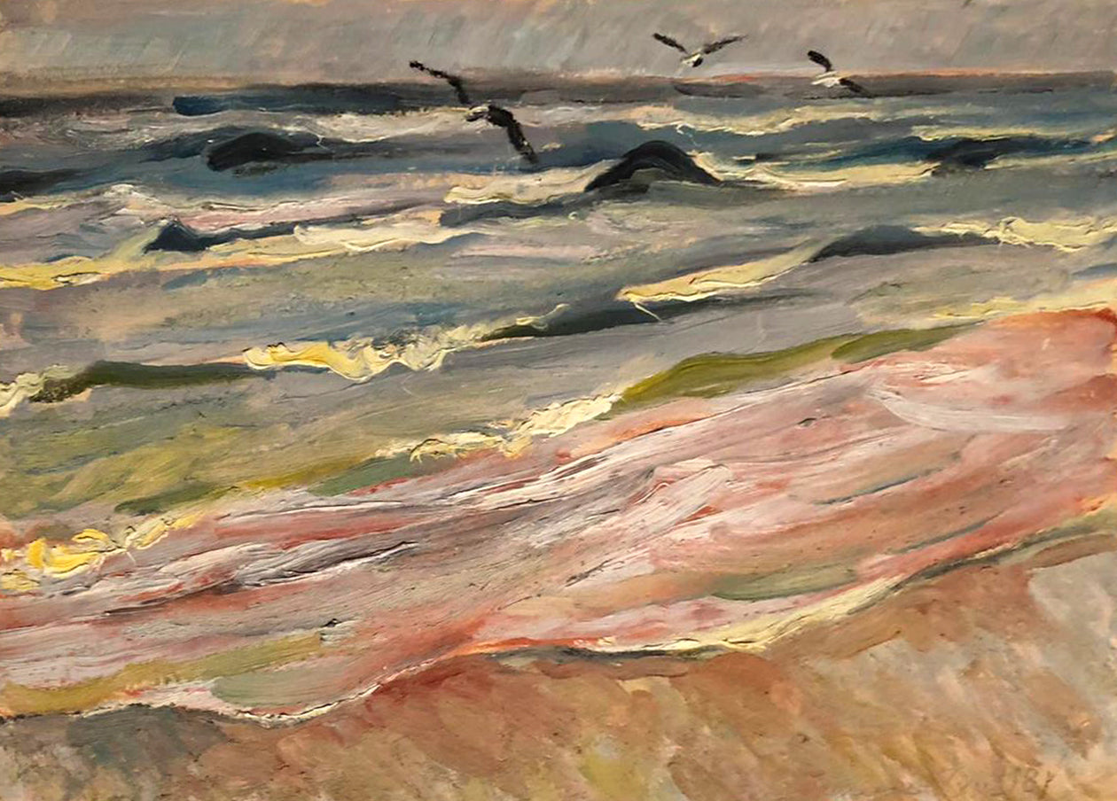 Tkachenko oil painting of turbulent seascape with swirling blue waves