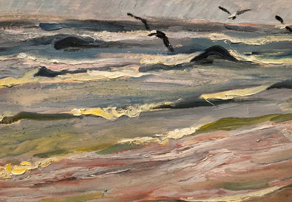 Oil painting seascape by Tkachenko Evgeniy Nikolaevich: turbulent waves, seabirds