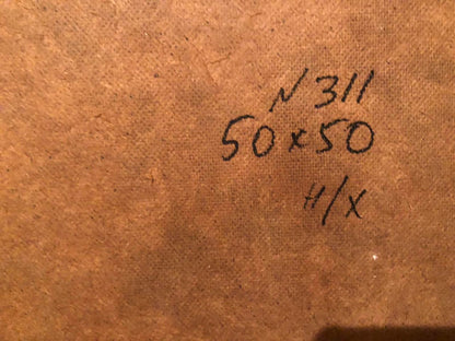 Back of oil painting Roses on the table on brown textured canvas
