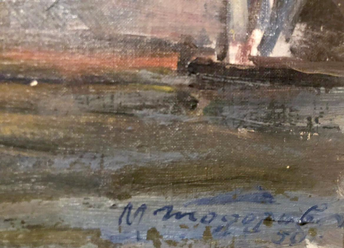Textured impressionistic oil painting By the Port by Todorov Mikhail Dmitrievich