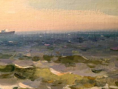Oil painting Spring sea by Strelov Arkady Efimovich, serene pastel seascape
