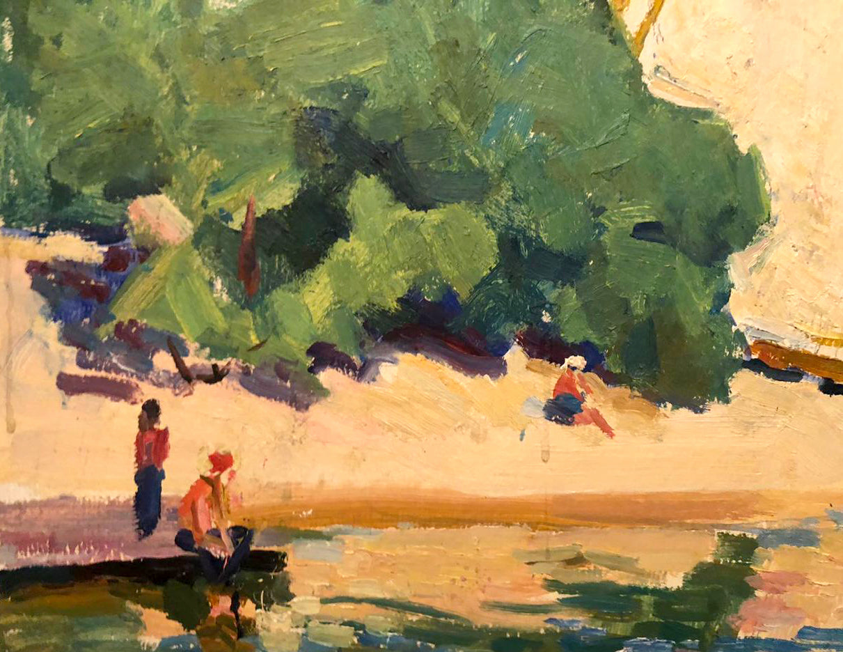 Oil painting by Glushchenko Nikolay Petrovich: sunlit beach with boats