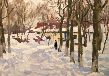 Oil painting In the Park by Bortnikov Nikolay Fedorovich snowy landscape