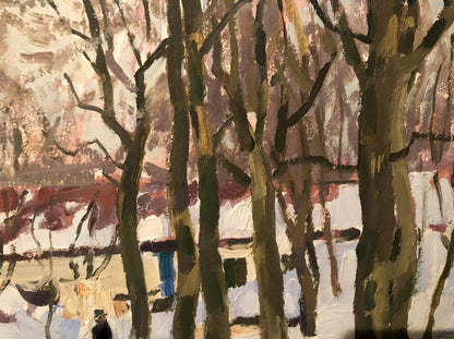 Textured impressionist oil painting of snowy park by Bortnikov Nikolay Fedorovich
