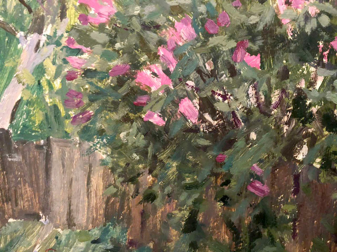Impressionistic oil painting of vibrant pink lilac blooms by Bortnikov Nikolay Fedorovich