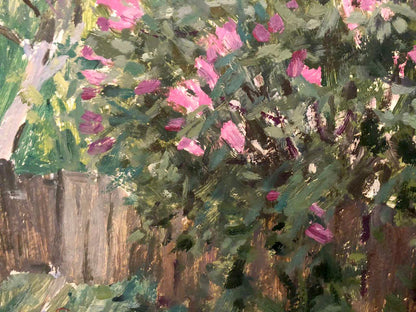 Impressionistic oil painting of vibrant pink lilac blooms by Bortnikov Nikolay Fedorovich