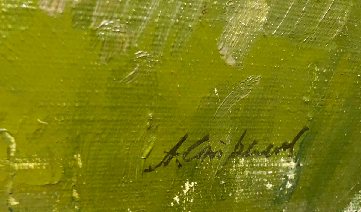 Textured olive green oil painting by Strelov Arkady Efimovich, First greens