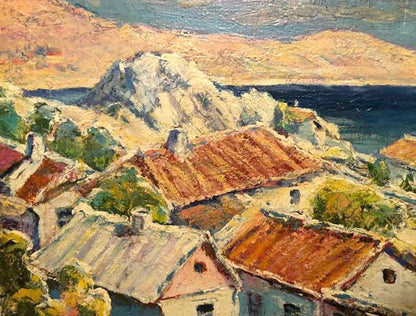 Vibrant impressionist oil painting by Azov Miroshnichenko Pavel Petrovich of coastal village