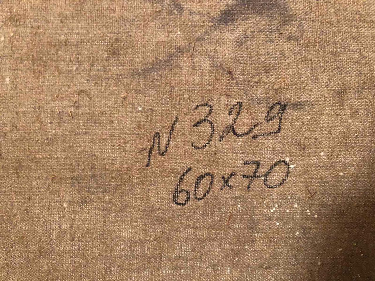 Back of Azov oil painting by Miroshnichenko Pavel Petrovich with no. 329, 60x70 markings