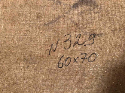 Back of Azov oil painting by Miroshnichenko Pavel Petrovich with no. 329, 60x70 markings