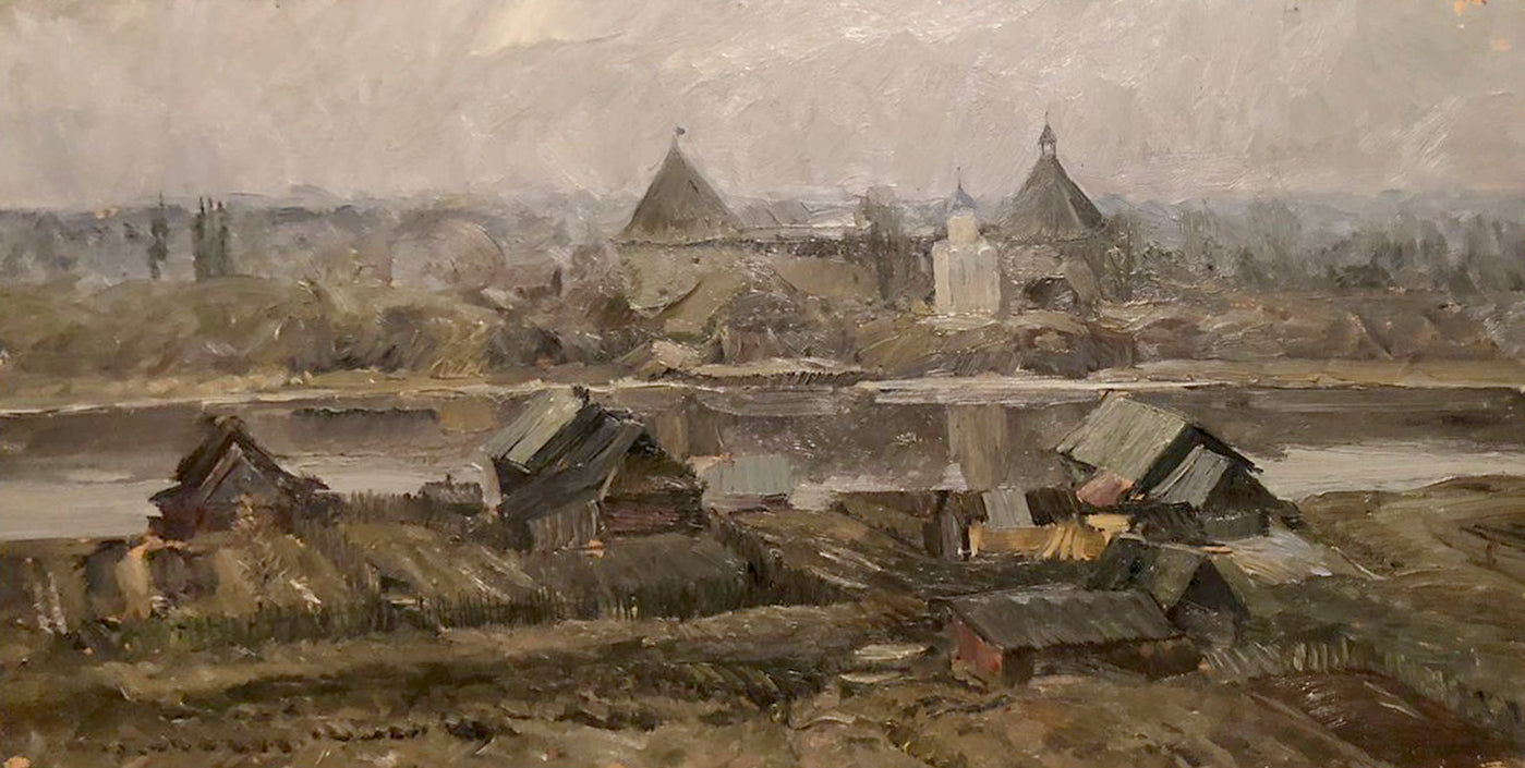 Impressionistic oil painting of Volkhov village by Zhezher Anatoly Mikhailovich