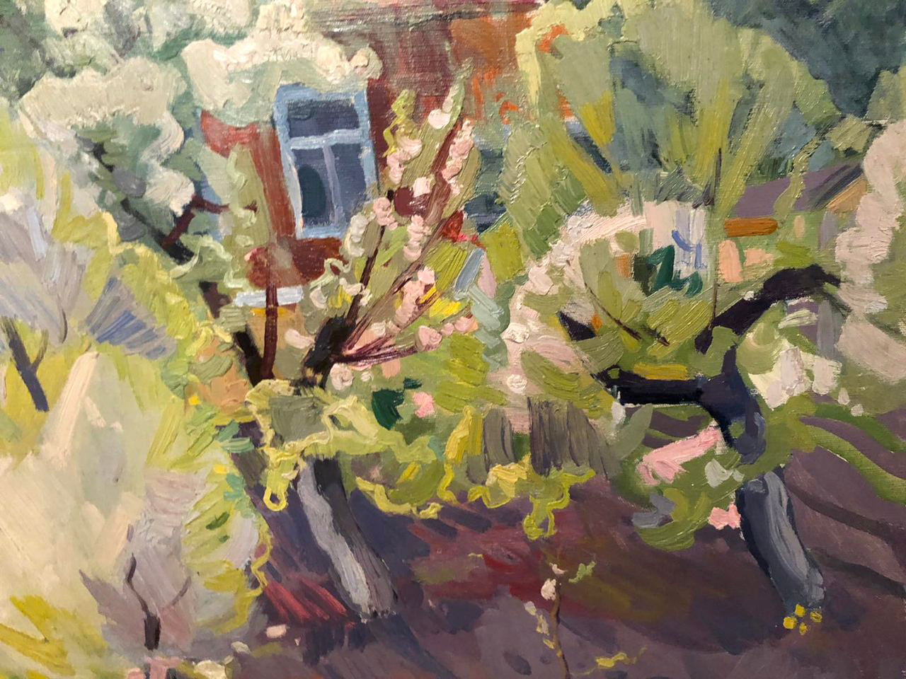 Vibrant impressionist oil painting of house in garden by Matyushenko Viktor Ivanovich