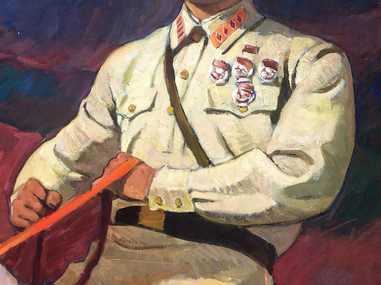 Oil painting portrait of Officer Sirotenko Yuri Georgievich in cream uniform