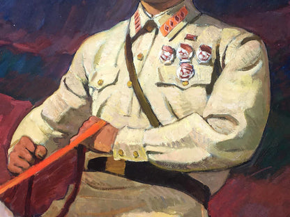 Oil painting portrait of Officer Sirotenko Yuri Georgievich in cream uniform