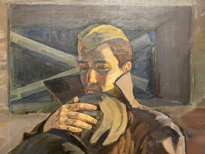 Oil painting Parting Abiyakin A.P. portrait of man in military attire
