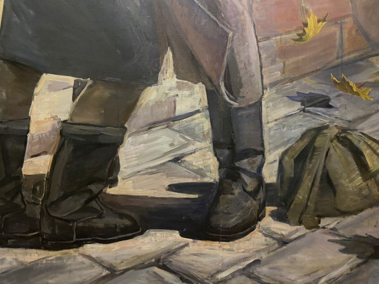 Oil painting Parting Abiyakin A.P. dark brown leather boots on cobblestone