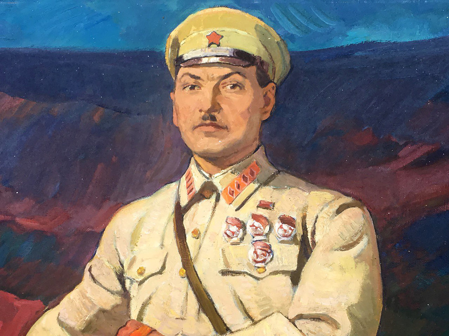 Oil painting portrait of officer Sirotenko Yuri Georgievich in off-white uniform