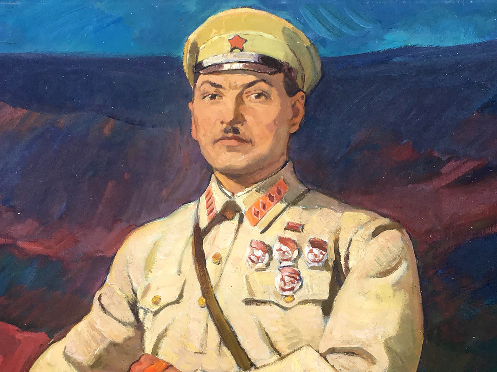 Oil painting portrait of officer Sirotenko Yuri Georgievich in off-white uniform