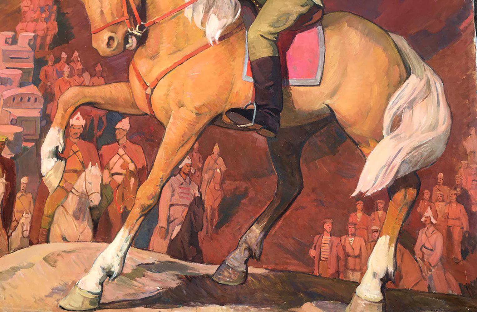 Oil painting portrait of golden-brown horse with white mane by Sirotenko Yuri Georgievich