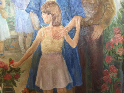 Oil painting by Barannikova Galina Georgievna: girl reaching for red roses