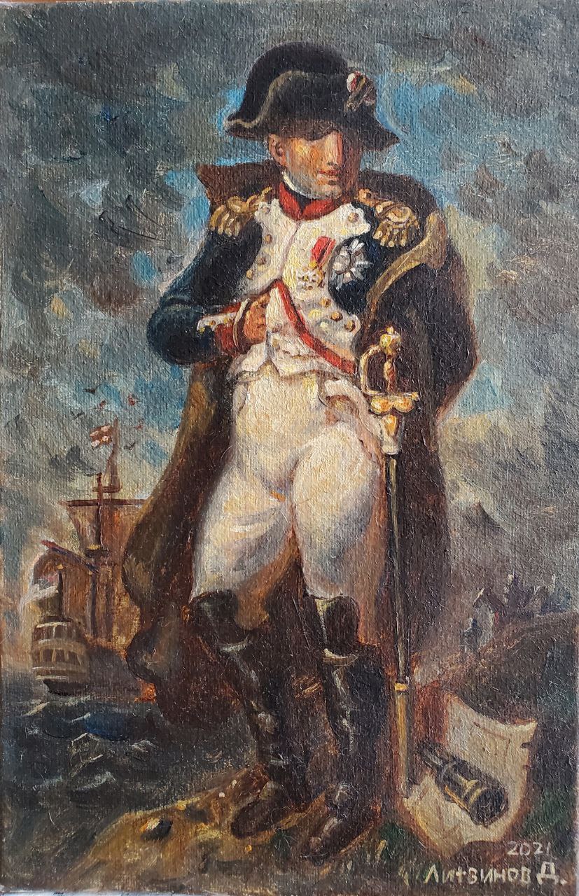 Oil painting portrait of Napoleon by sea by Daniil Litvinov