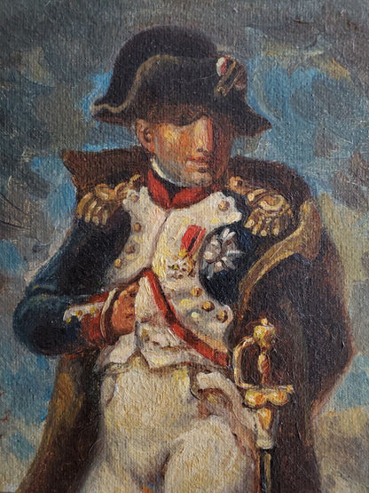 Oil painting portrait of Napoleon Bonaparte by Daniil Litvinov near sea