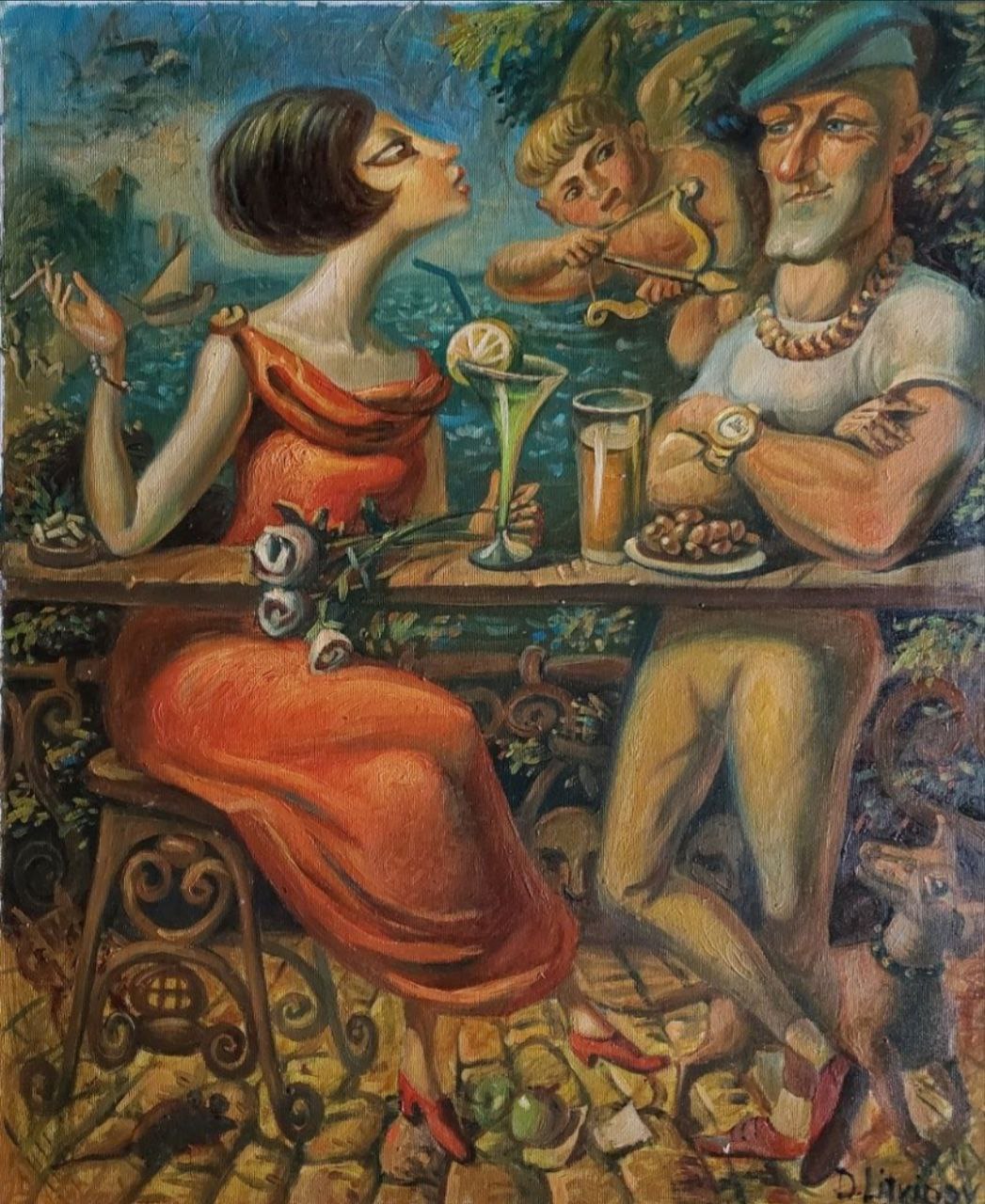 Oil painting of vibrant orange satin dress by Date Litvinov Daniil Olegovich