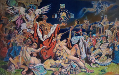 Oil painting Philosopher’s Stone by Litvinov Daniil Olegovich, vibrant surreal chaos