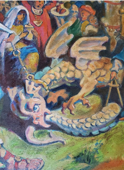 Oil painting Philosopher’s Stone by Litvinov Daniil Olegovich: winged dragon with human face