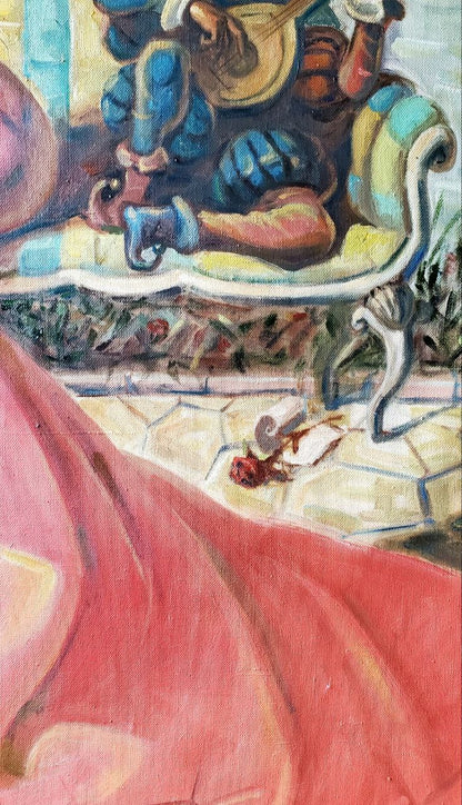 Oil painting by Litvinov Daniil Olegovich of figure on ornate bench