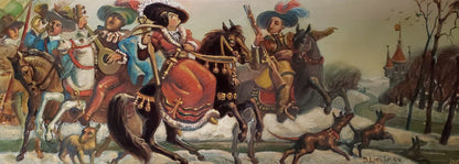 Oil painting Departure for hunting by Litvinov Daniil Olegovich snowy riders