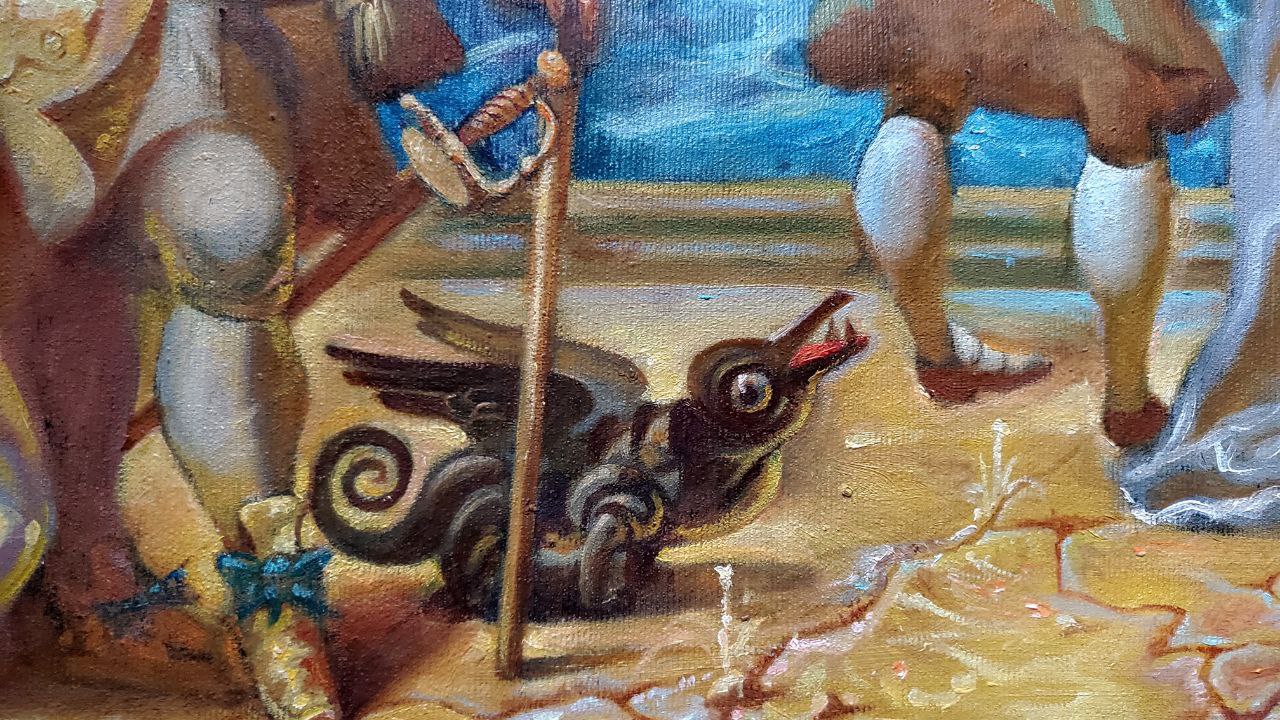 Dark winged creature with spiral body by Daniil Litvinov oil painting