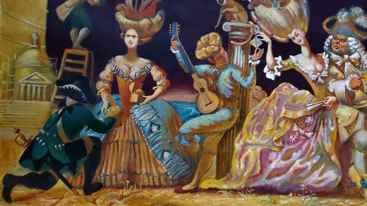 Oil painting Ladies and gentlemen by Daniil Litvinov theatrical scene