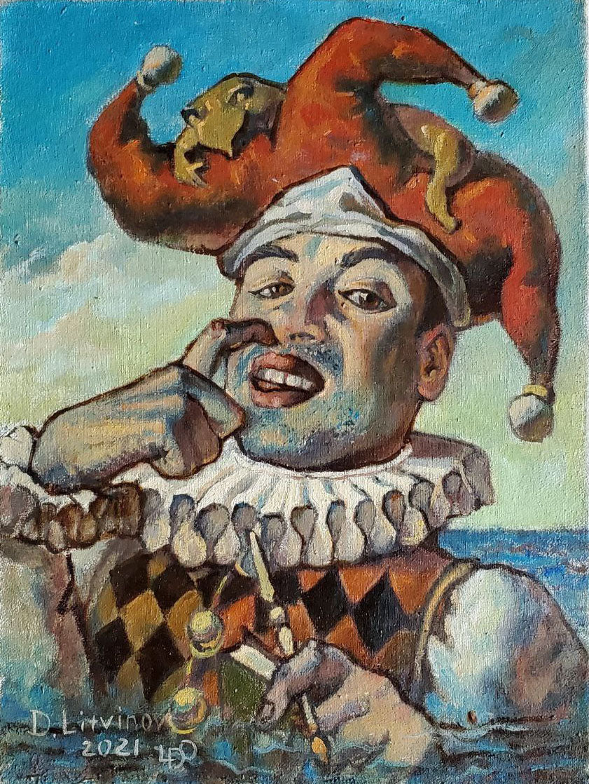 Vibrant oil painting portrait of jester by Litvinov Daniil Olegovich