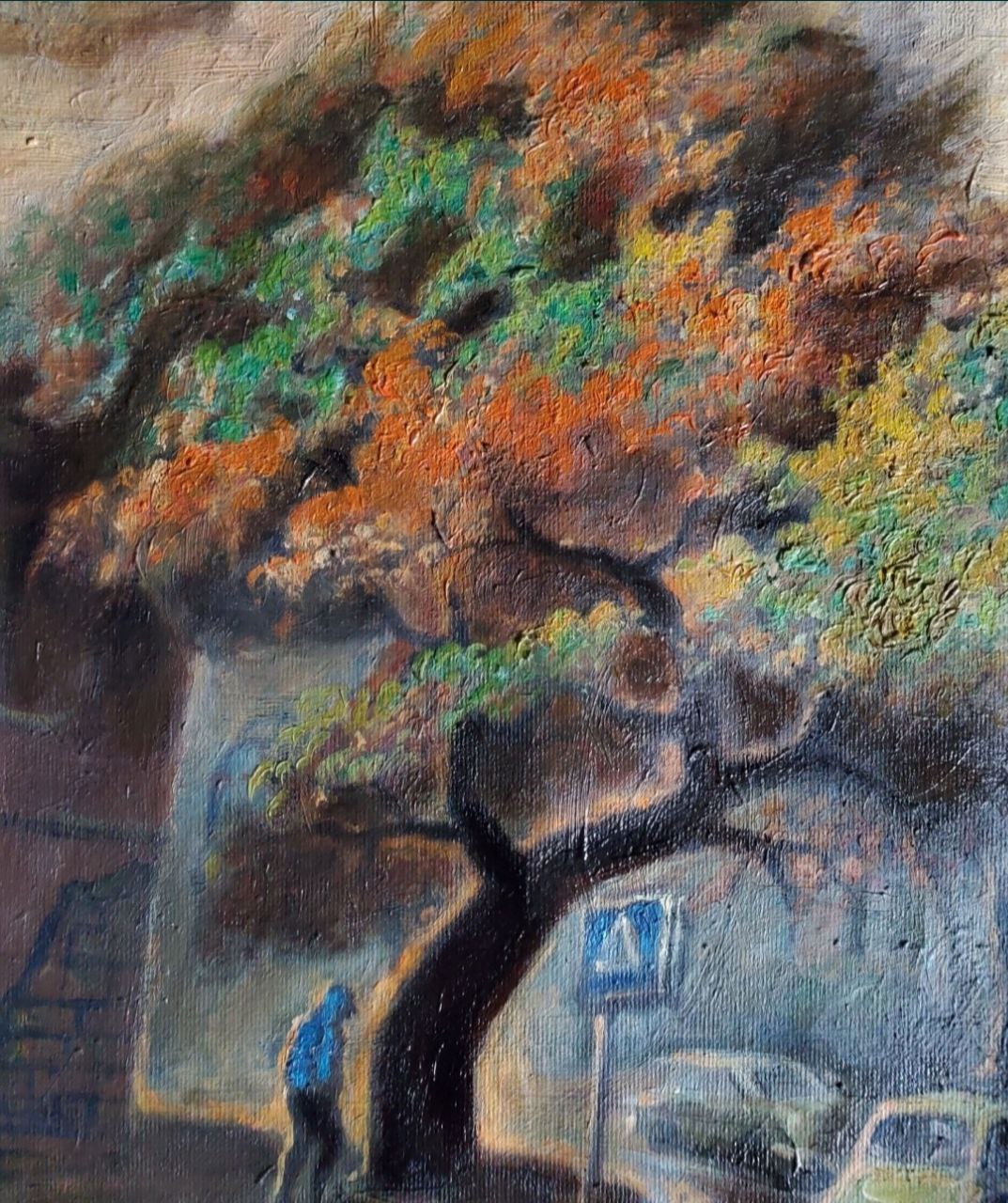 Oil painting Autumn in Odessa by Litvinov Daniil Olegovich, vibrant tree