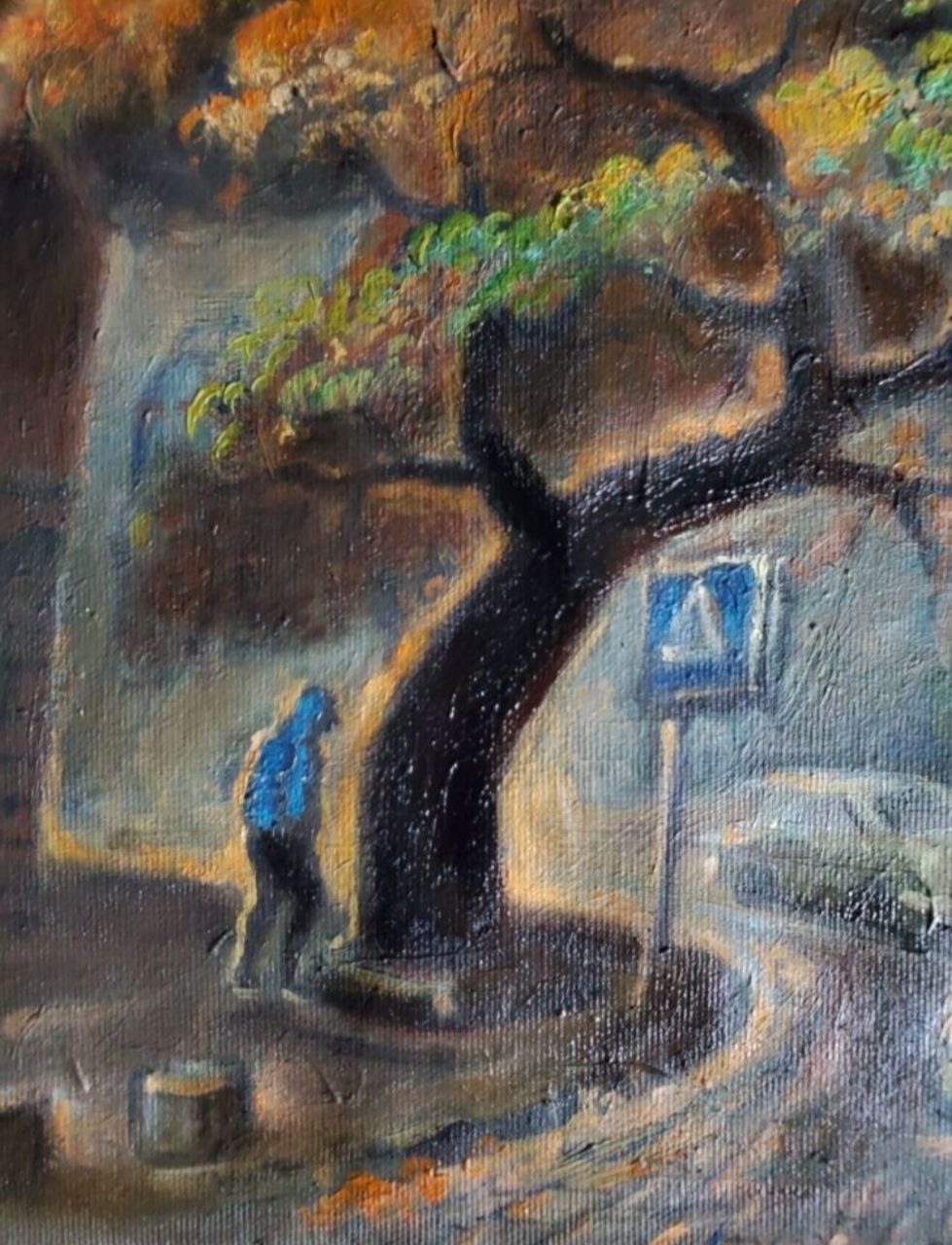 Oil painting Autumn in Odessa by Litvinov Daniil Olegovich, person by tree