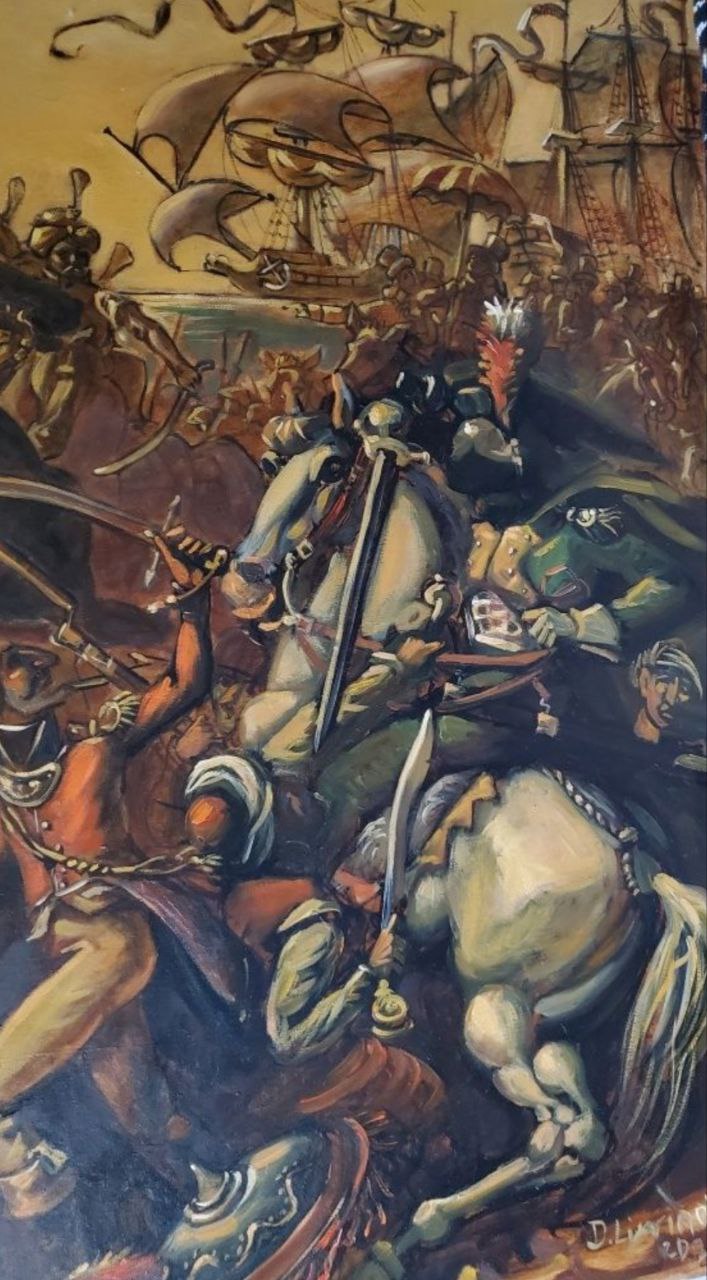 Oil painting of Napoleons chaotic naval battle in Egypt by Daniil Litvinov