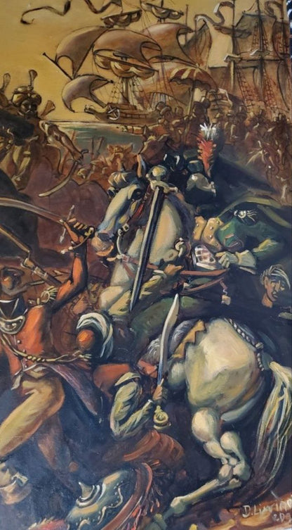 Oil painting of Napoleons chaotic naval battle in Egypt by Daniil Litvinov