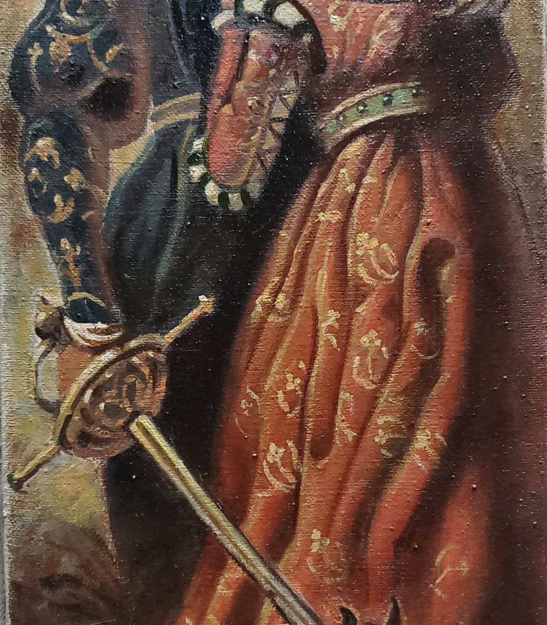 Oil painting of richly embroidered red velvet cloak in Romeo and Juliet by Litvinov Daniil Olegovich