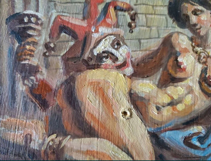 Oil painting After the Masquerade by Litvinov Daniil Olegovich, vibrant jester