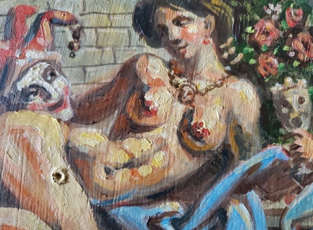 Oil painting After the masquerade by Litvinov Daniil Olegovich, textured woman in earth tones