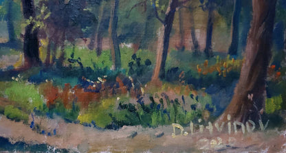 Oil painting Autumn in the park by Litvinov Daniil Olegovich textured forest scene