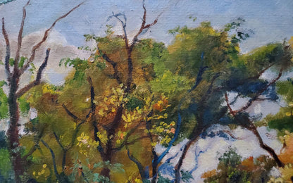 Oil painting Autumn in the park by Litvinov Daniil Olegovich, textured forest scene