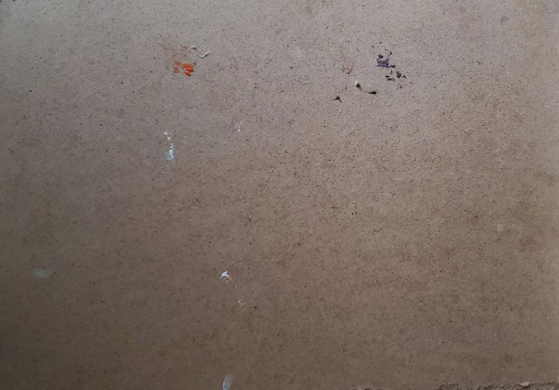Back of oil painting Autumn in the park by Litvinov Daniil Olegovich, beige textured surface with debris