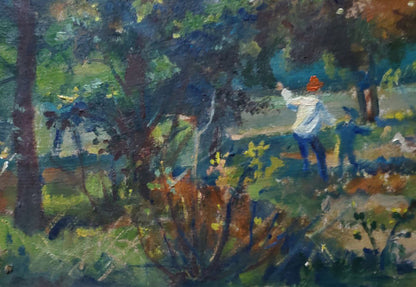Oil painting Autumn in the Park by Litvinov Daniil Olegovich, person in forest